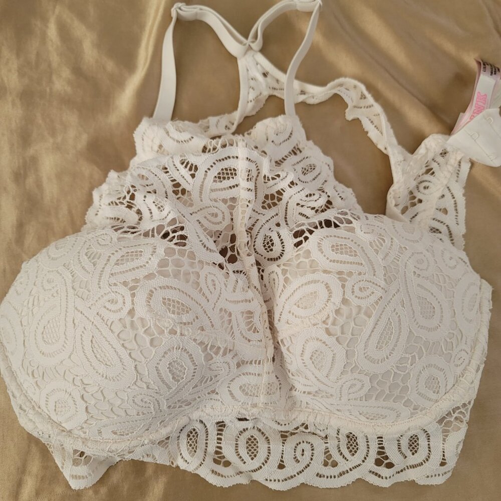 two Large PINK Push-Up Bralette red maroon &white